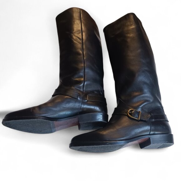 Jessica Black Leather Riding Boots Size 6B, Genuine Leather, Buckle Detail VTG - Picture 10 of 14